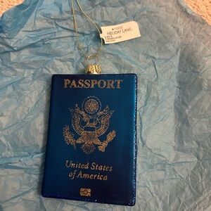 Macy’s Holiday Lane Glittery Blue Passport ornament